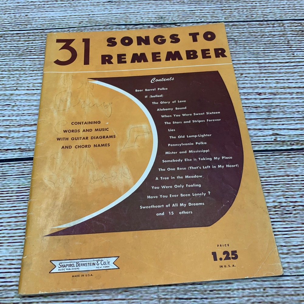 31 Songs to Remember Music Book Guitar Diagrams Chord Names Shapiro Bernstein